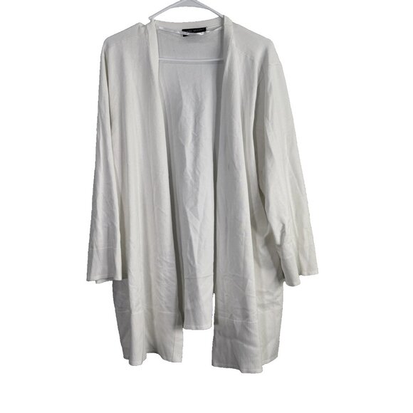 Lane Bryant Open Front Cardigan Sweater Womens Sz 26/28 White Long Ribbed Duster - Picture 1 of 6